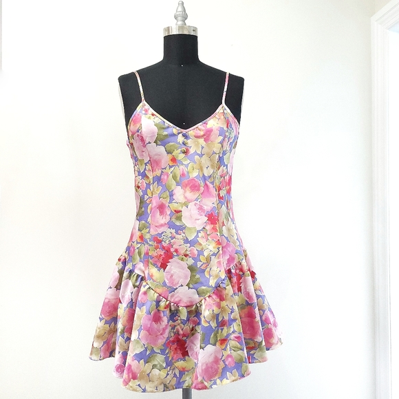 Vintage Dresses & Skirts - Etam Paris Y2K Euro French Fairycore Lingerie Floral Flirty Mini Dress